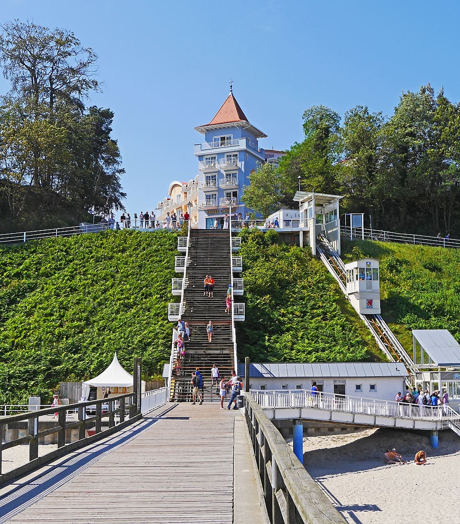 ostseebad sellin, rügen island, stairs to the pier, inclined lift, HD wallpaper