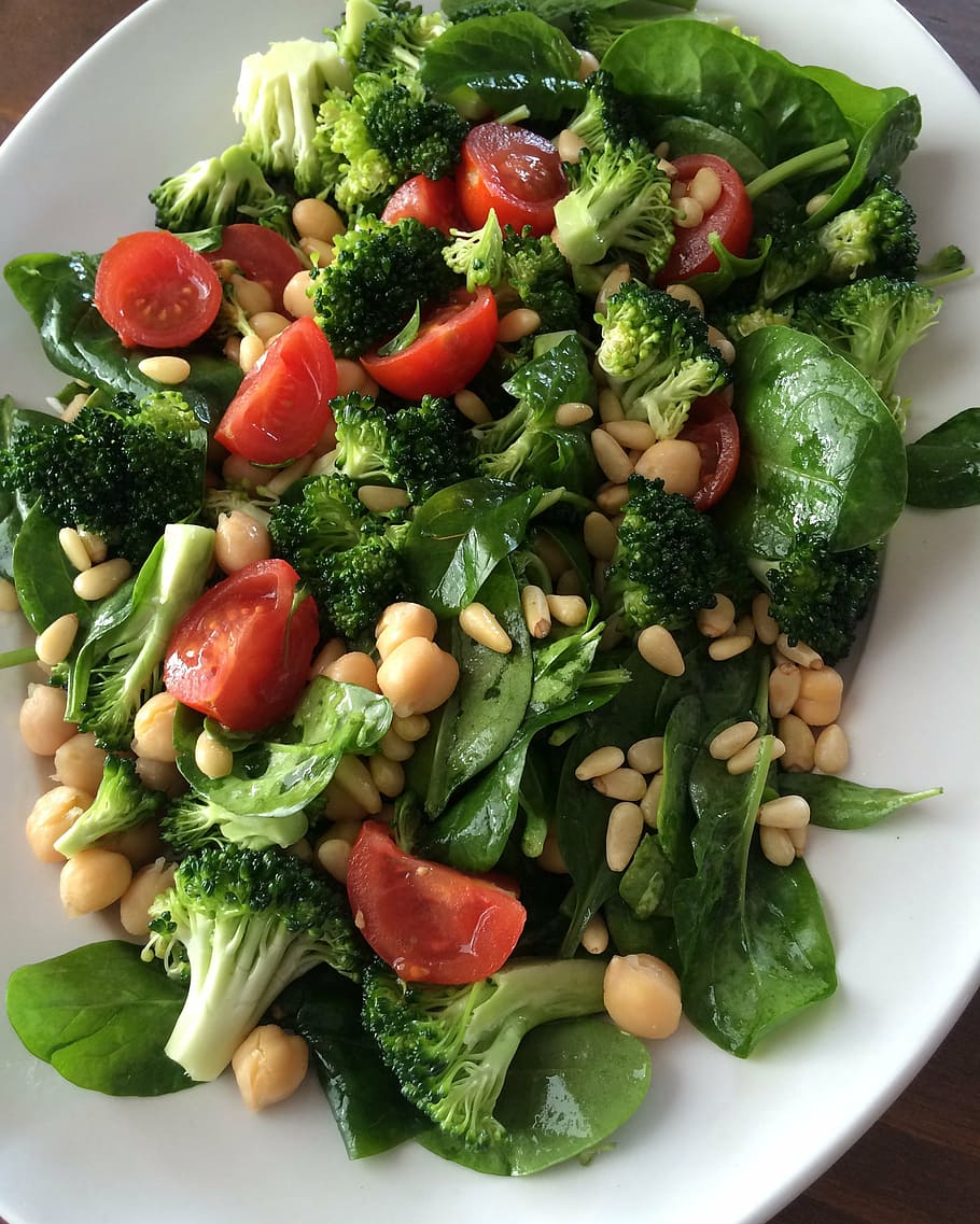 broccoli, vegan, pine nuts, vegetable, food and drink, healthy eating HD wallpaper