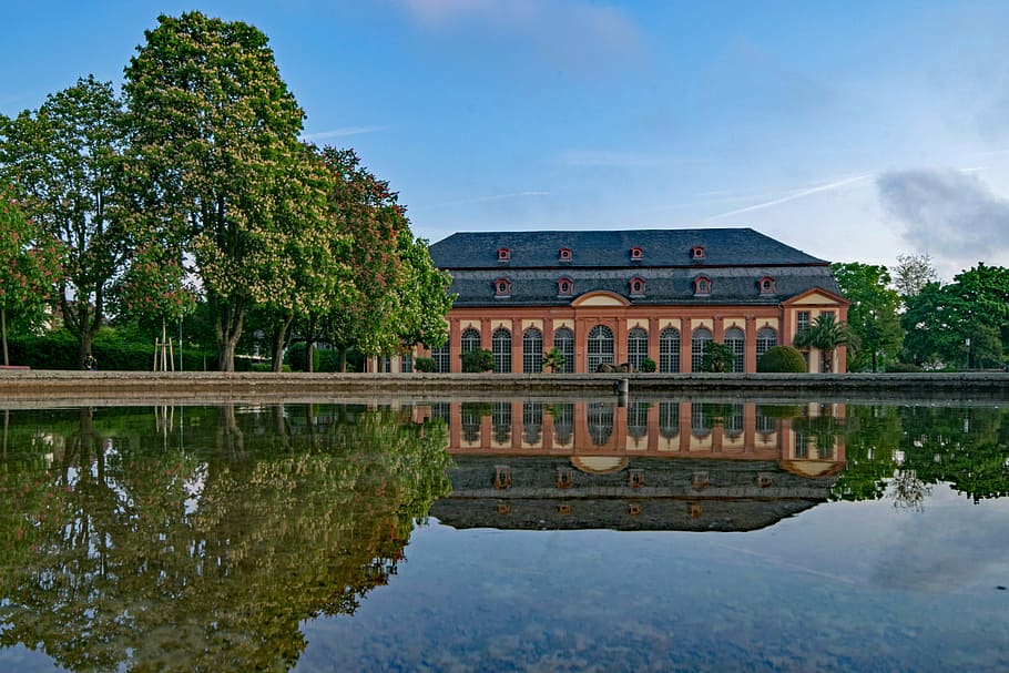 orangery, architecture, fountain, water, mirroring, places of interest