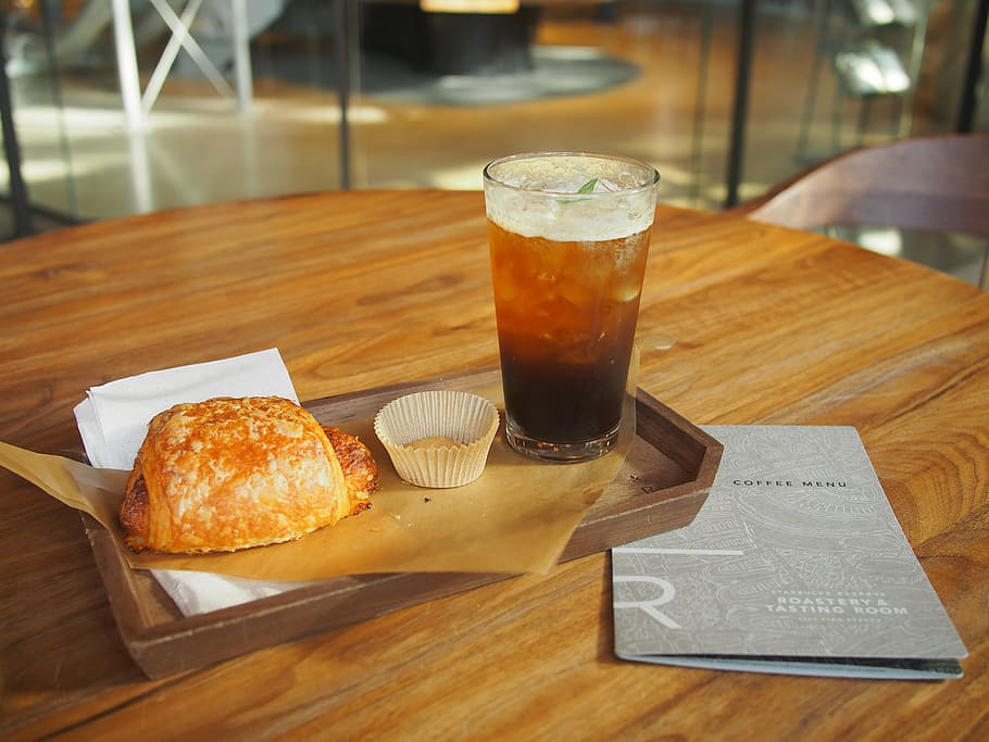 coffee, bread, cafe, breakfast, food and drink, table, refreshment HD wallpaper