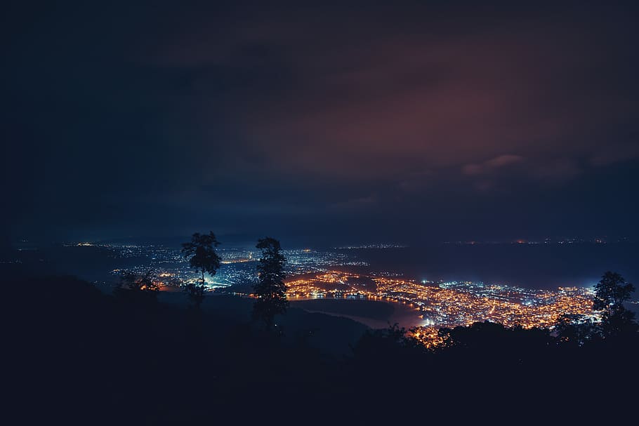 photo of cityscape during nighttime, aerial view of city lights during nighttime HD wallpaper