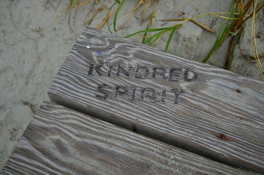 close-up photo of brown wooden table, brown wooden surface with Kindred Spirit text HD wallpaper