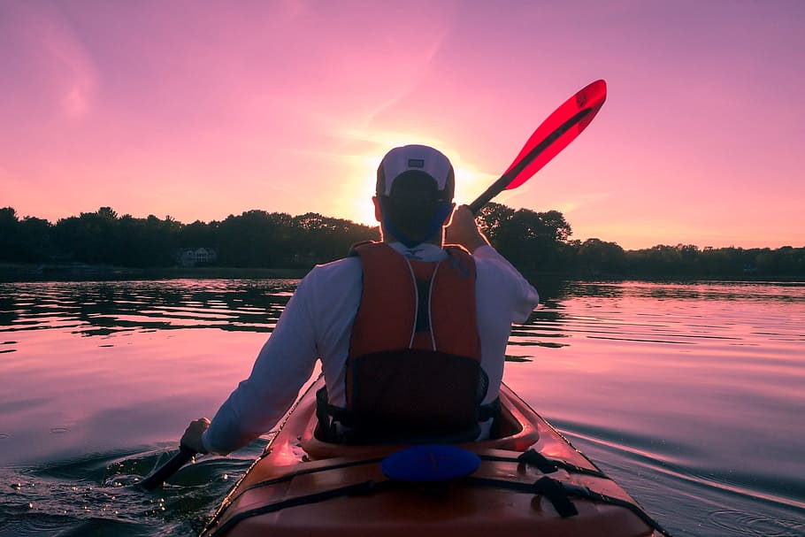 man rowing kayak boat towards land, kayaking, canoing, lakes, HD wallpaper