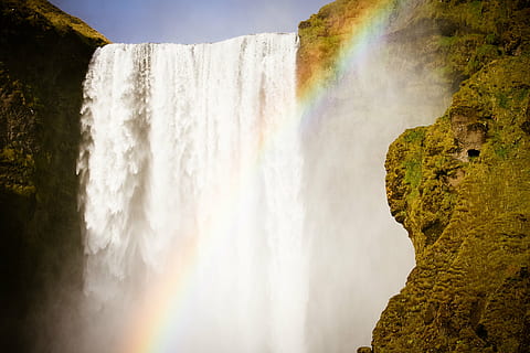rainbow, waterfall, iceland, nature, landscape, travel, river HD wallpaper
