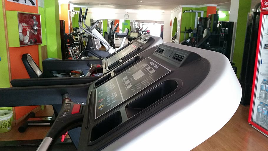 white and gray treadmill, fitness, studio, training, sport HD wallpaper