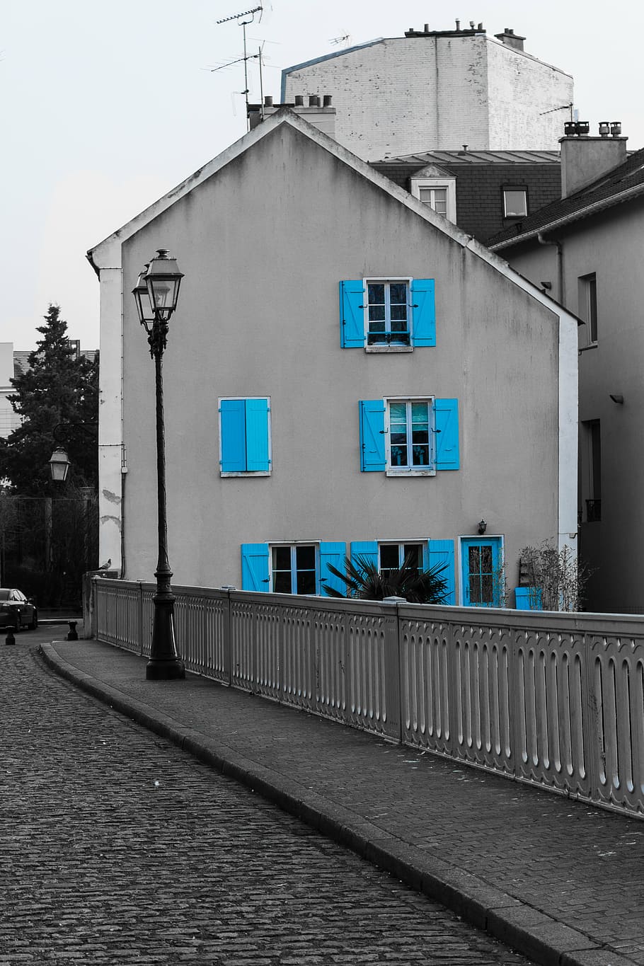 house, pane, blue, window, reverberatory, pavement, bridge HD wallpaper