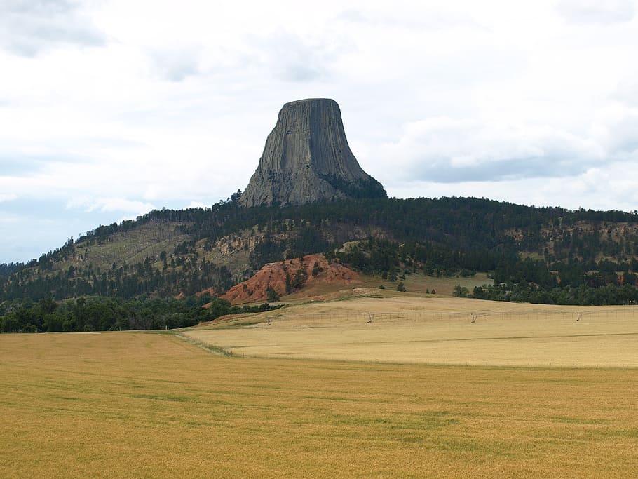 devils tower, wyoming, rock, mountain, landscape, usa, nature, HD wallpaper