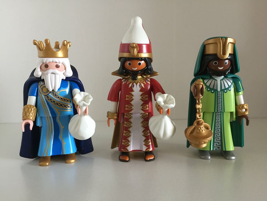 three king figurines on gray surface, playmobil, figure, toys, HD wallpaper