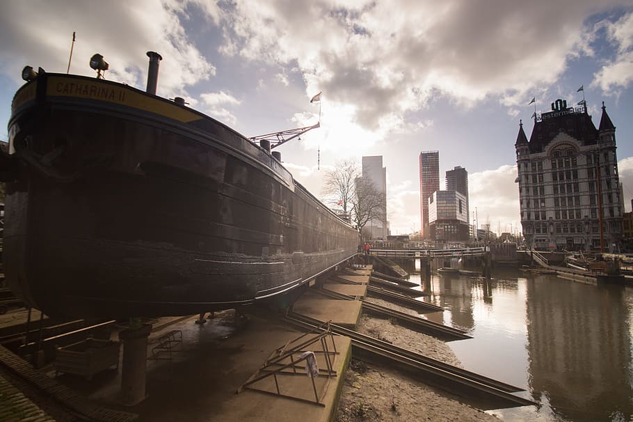 Ship, Dock, City, Transportation, industrial, freight, building HD wallpaper