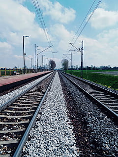 Tracks, Train, Tram, Sky, Landscape, metal, locomotive, railway HD wallpaper