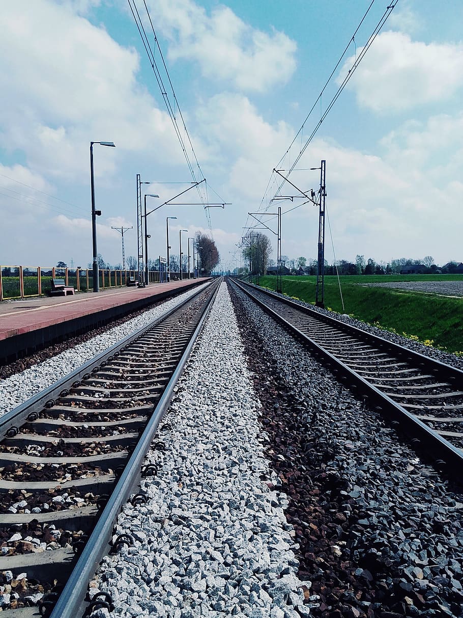 Tracks, Train, Tram, Sky, Landscape, metal, locomotive, railway HD wallpaper