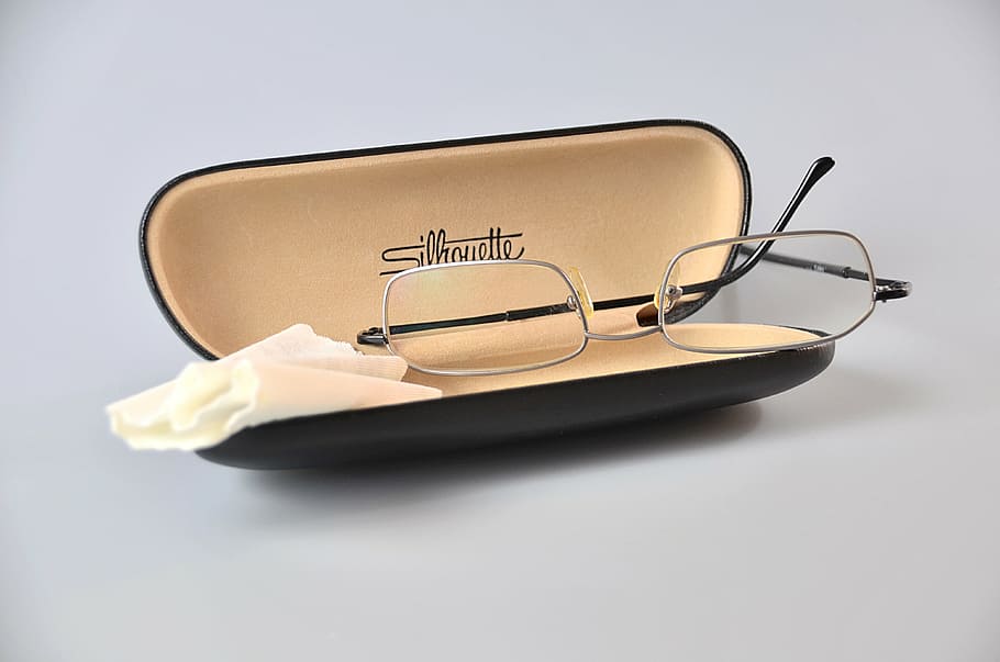 gray framed eyeglasses with case, sunglasses, mode, view, vision HD wallpaper