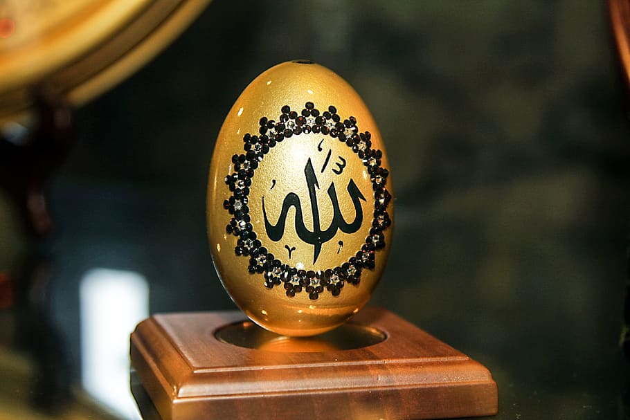 brown and black Allah calligraphy print egg decor, turkey, istanbul
