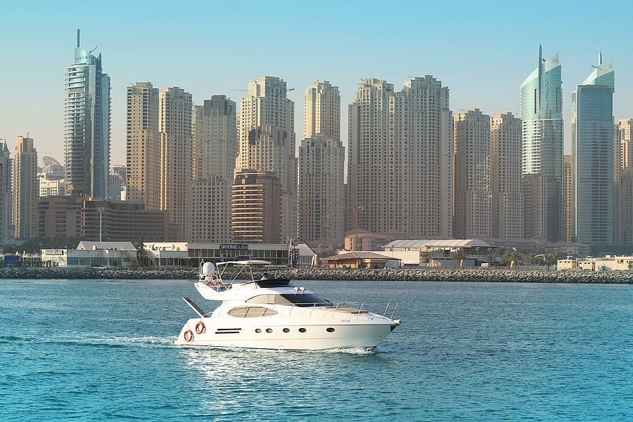 dubai, marina, yacht, water, nautical vessel, architecture, HD wallpaper