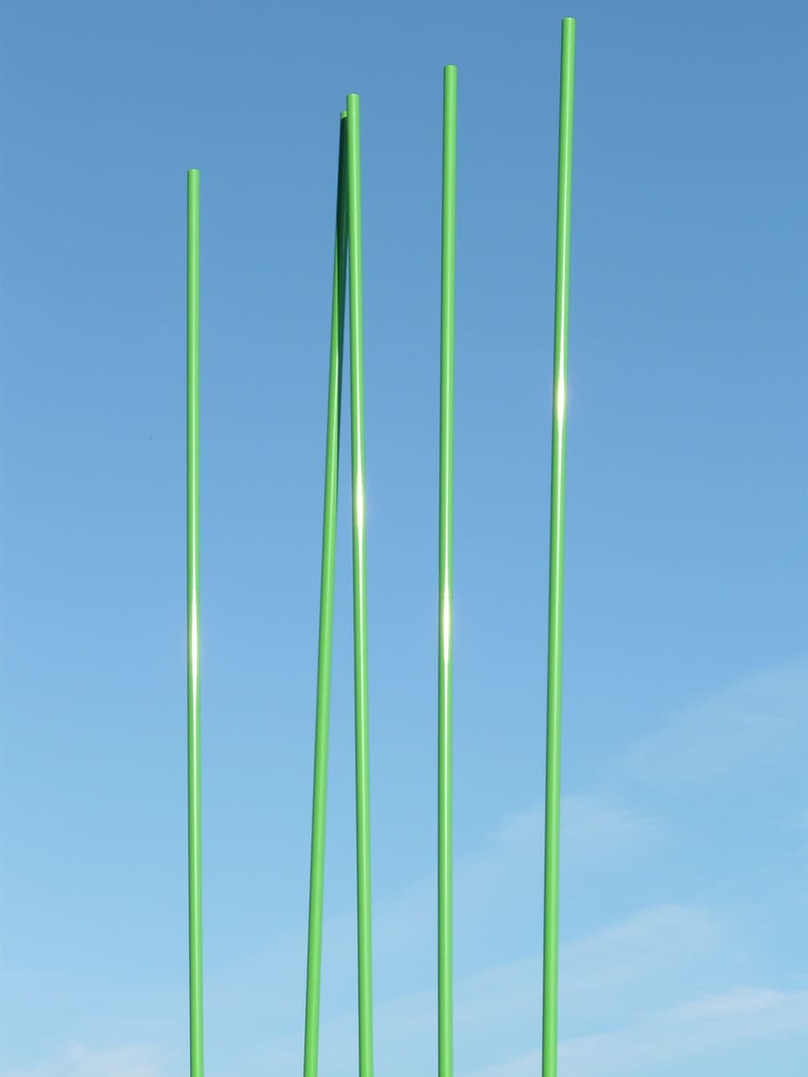 Rods, Artwork, Modern Art, green, abstract, sky, blue, metal HD wallpaper