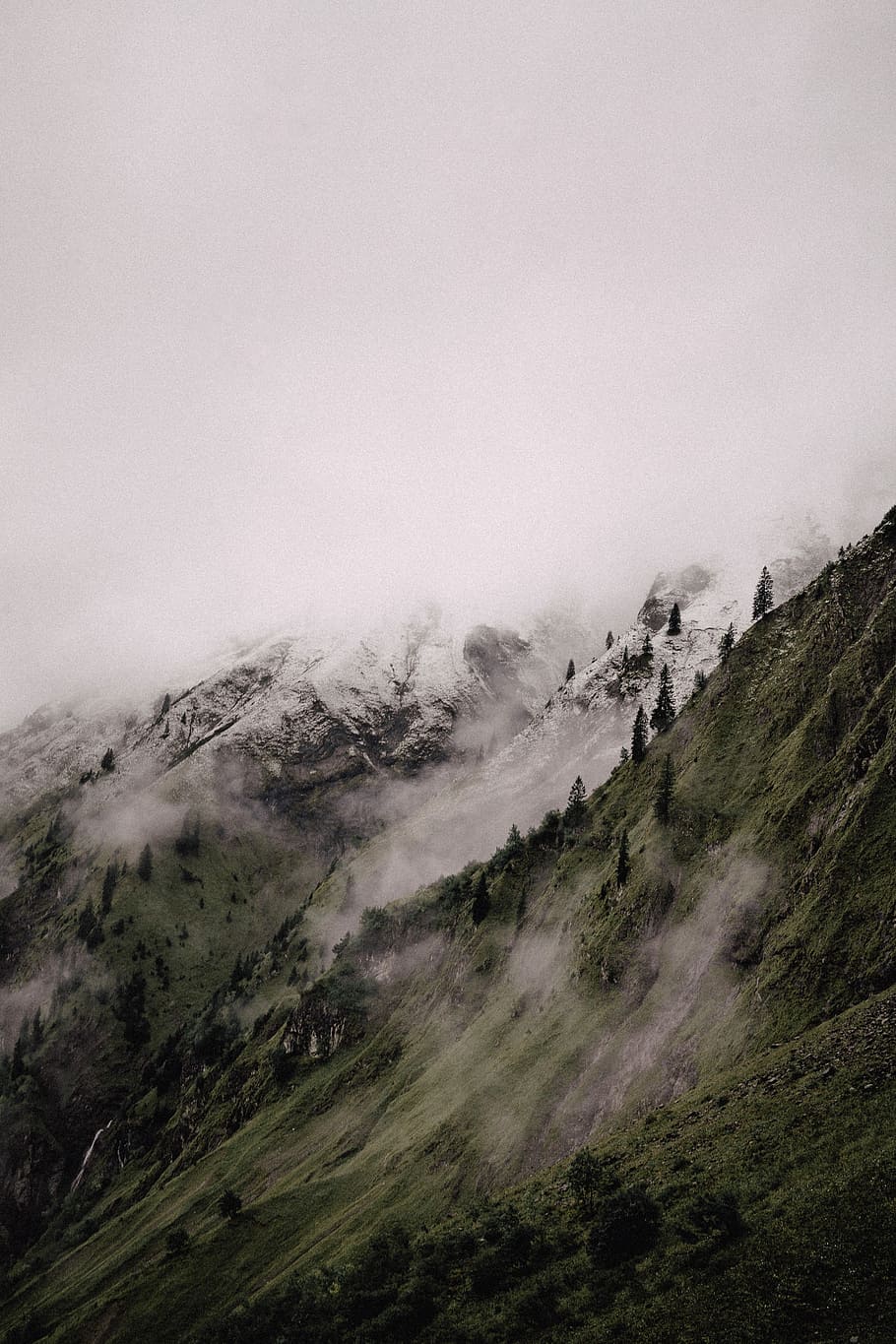 landscape photography of mountain, foggy mountain, hill, rock HD wallpaper