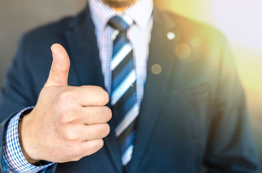 Close-up Photo of Man Wearing Black Suit Jacket Doing Thumbs Up Gesture, HD wallpaper