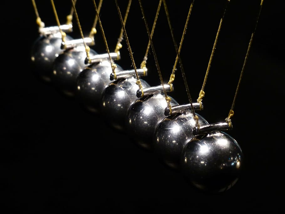 gray metal newton's cradle, spherical ball joint, pendulum, balls, HD wallpaper