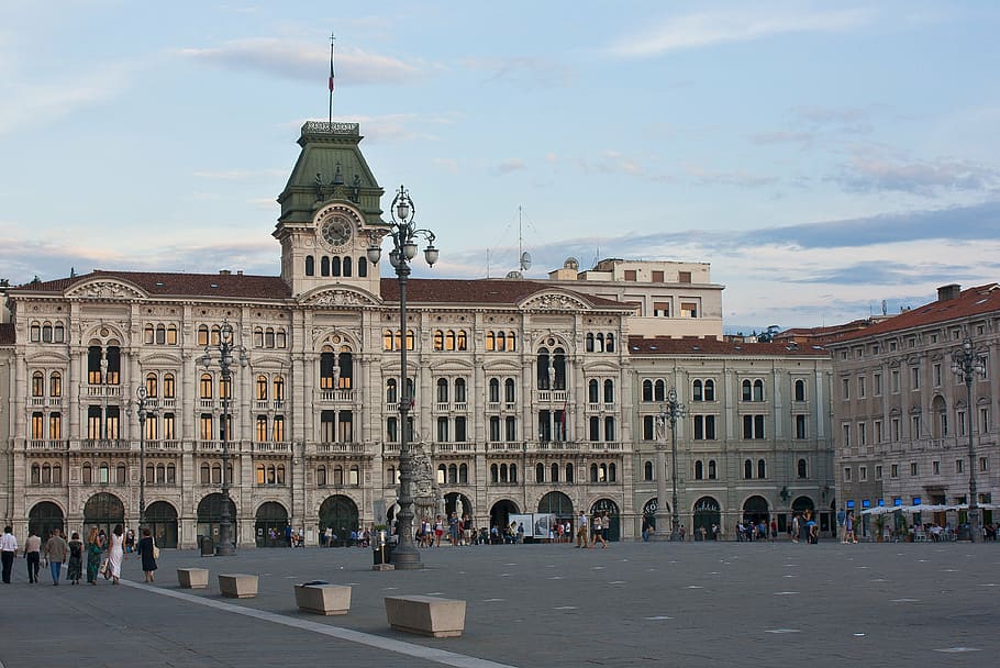 trieste, italy, piazza, buildings, town hall, architecture