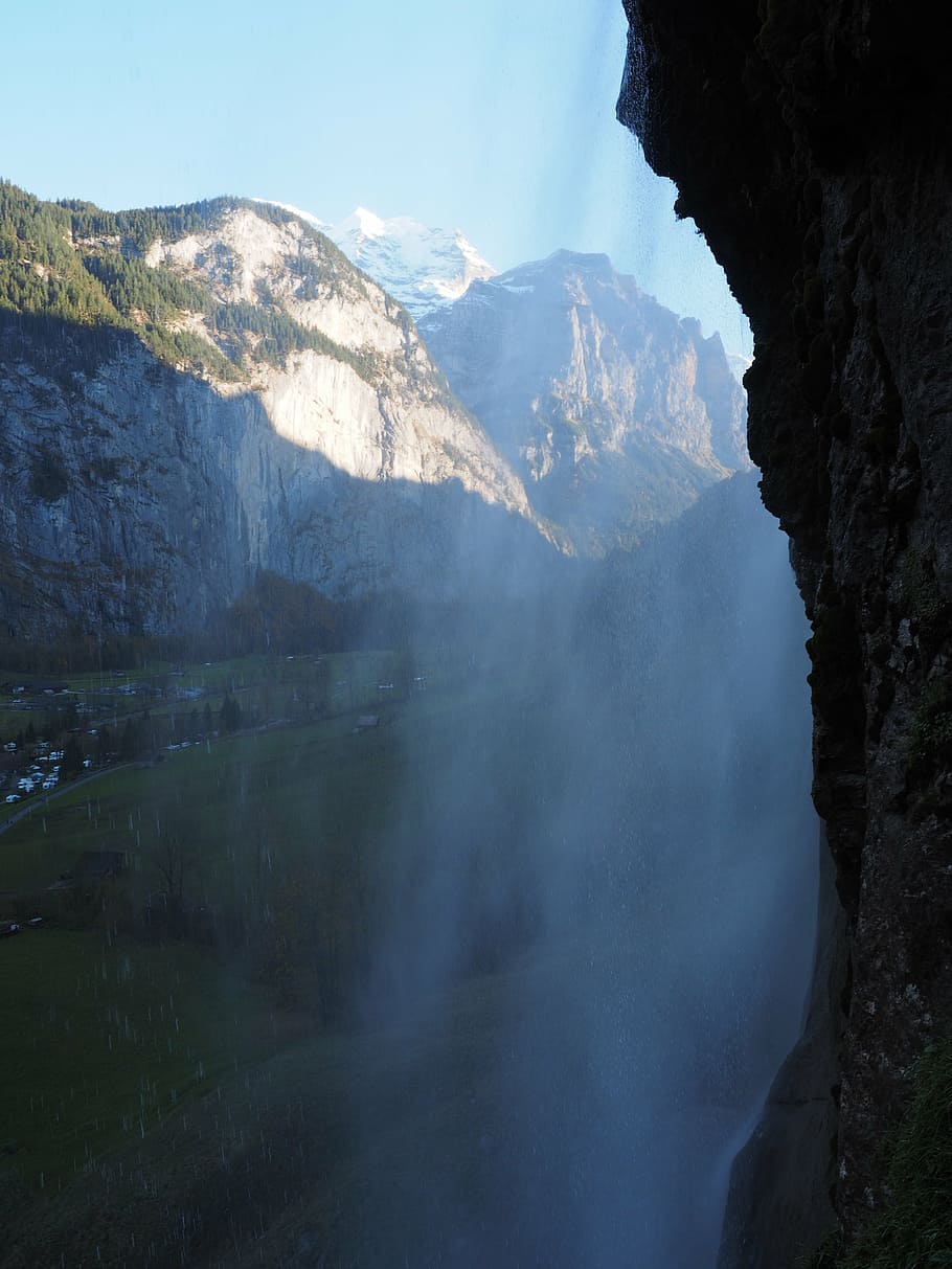 staubbachfall, waterfall, -fall, lauterbrunnen, steep, spray HD wallpaper