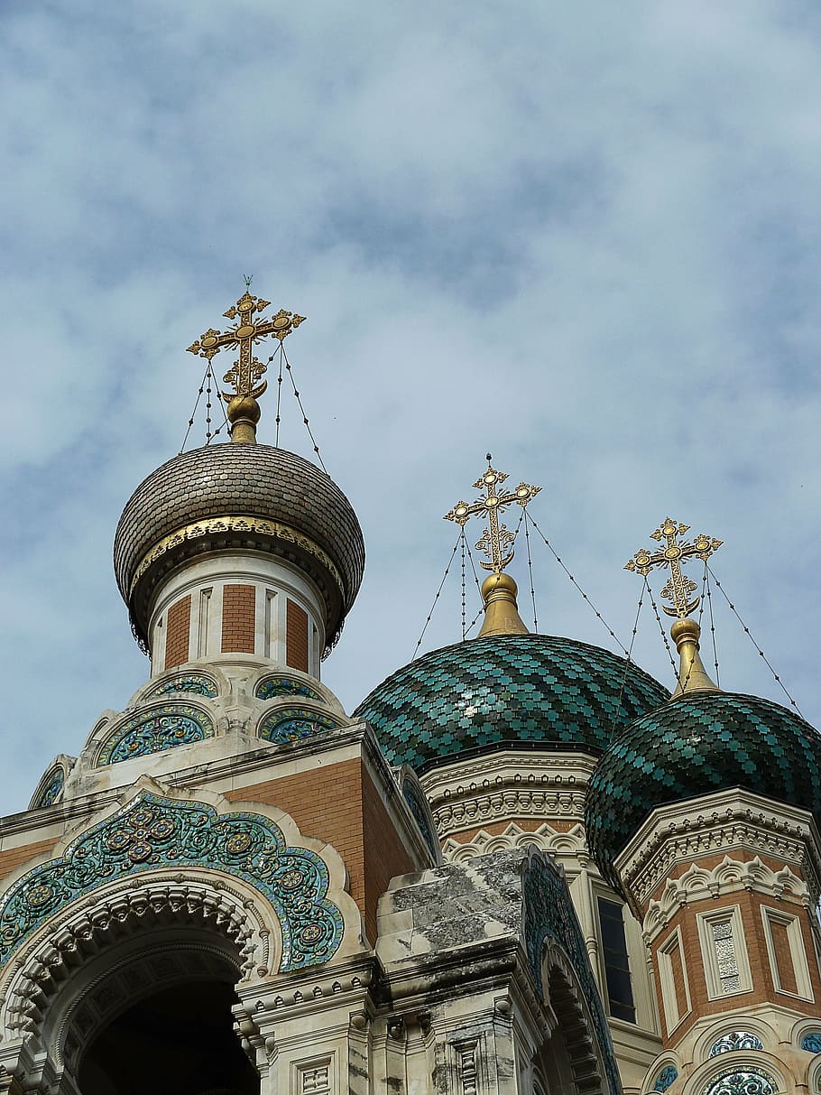 russian orthodox, nice, russian church, cross, dome, architecture