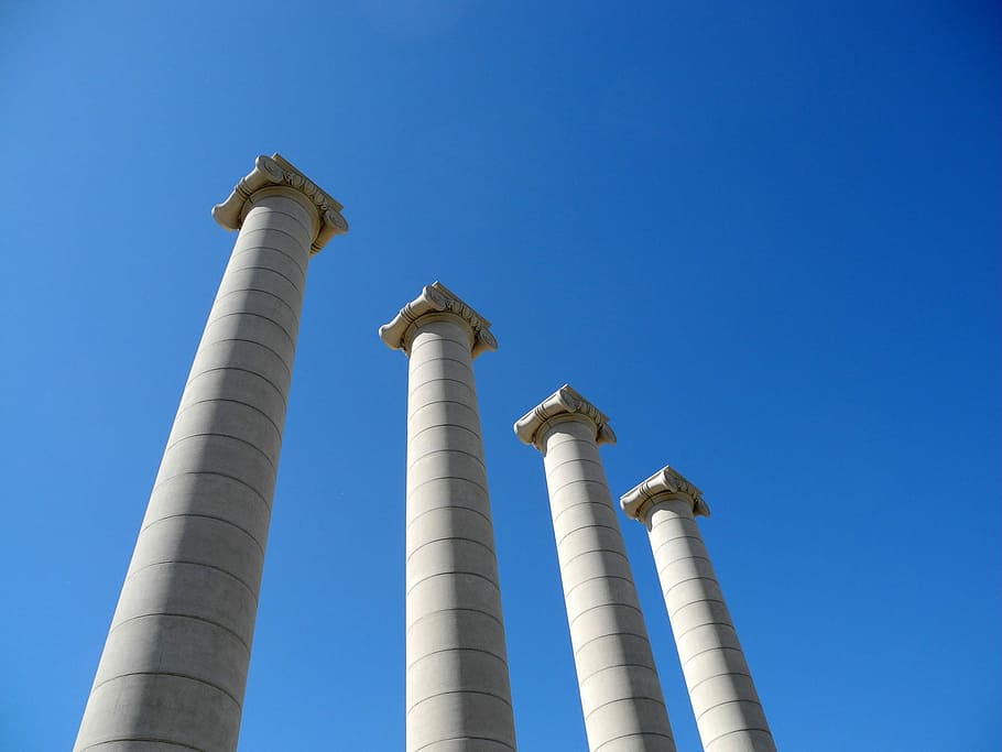 Columnar, Antique, Temple, Temple Complex, building, day, blue HD wallpaper
