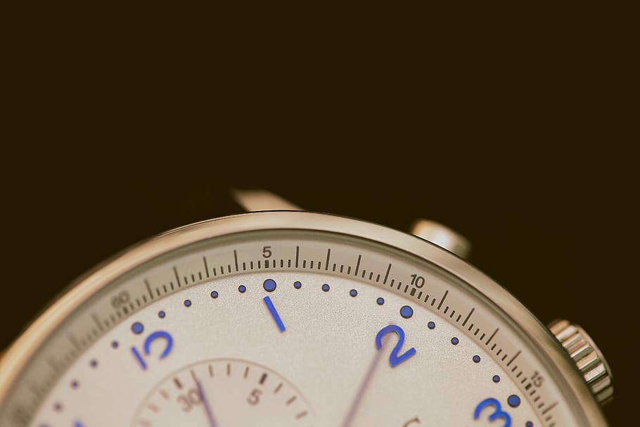 closeup photo of gray chronograph watch, silver-colored chronograph watch HD wallpaper