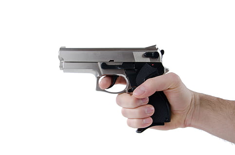 person holding gray and black semi-automatic pistol, hand, security HD wallpaper