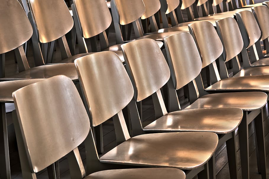 empty, sit, chairs, series, within, wood, abandoned, auditorium HD wallpaper