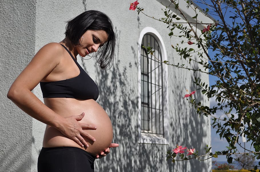 pregnant woman, big belly, future mother, hands, summer, outdoors, HD wallpaper