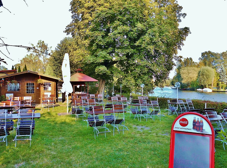 beer garden, restaurant, gastronomy, meadow, outside catering, HD wallpaper