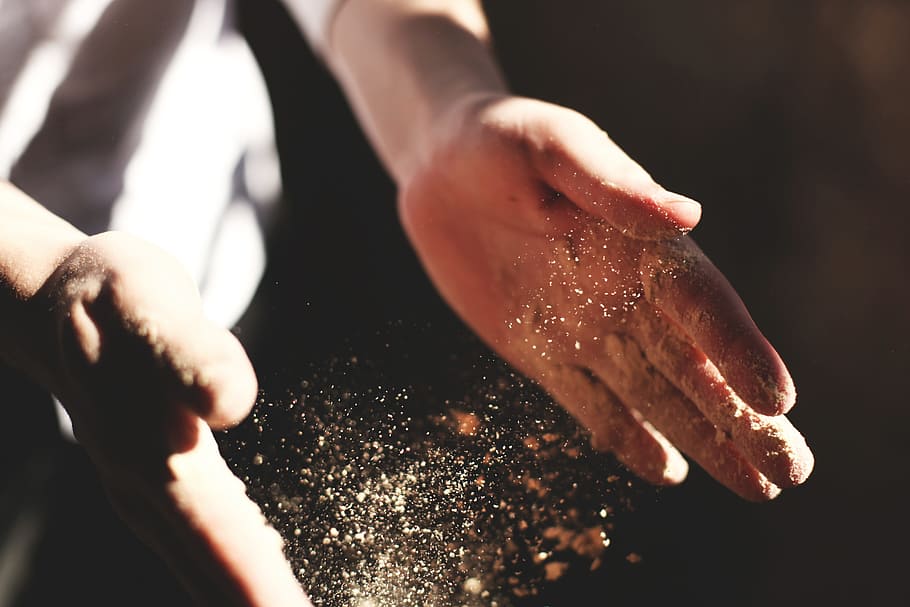 selective focus photo of dust, hands, clapping, flour, bakery HD wallpaper