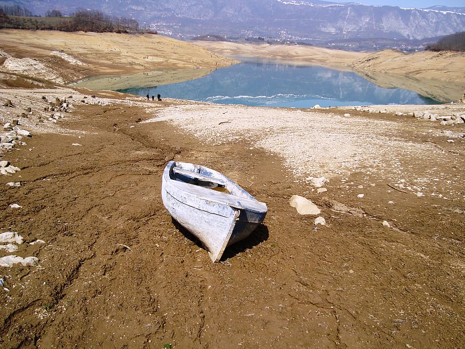 drought, lake, water, mud, land, nautical vessel, beach, nature HD wallpaper