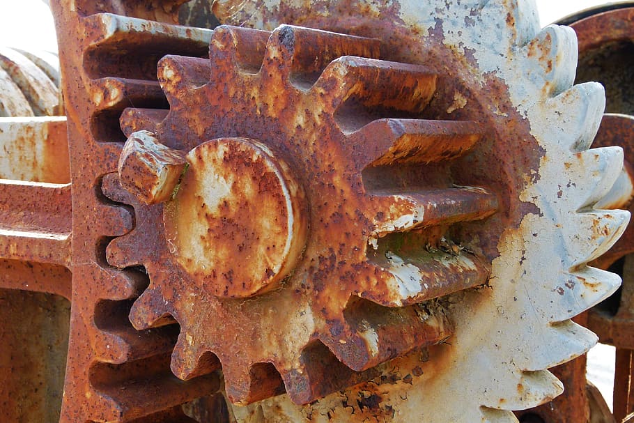 mechanism, gear, machine, sprockets, synergy, rusty, old, metal