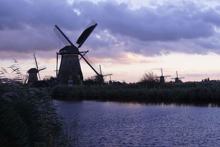 windmill, sky, wing, building, windräder, wind power, dutch windmill HD wallpaper