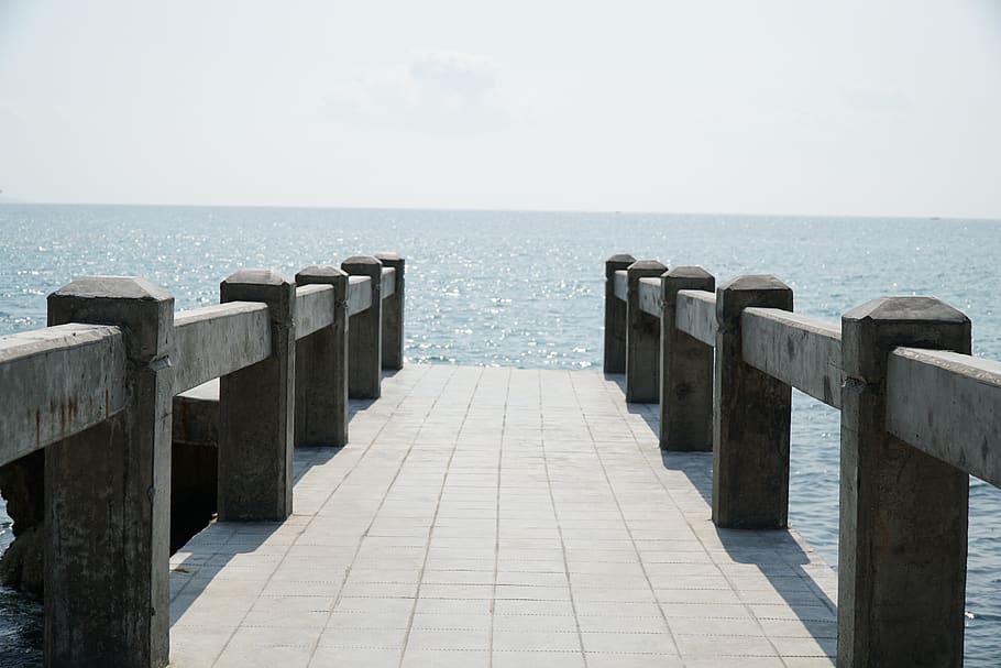 summer, beach, bridge, water, sea, horizon over water, sky HD wallpaper