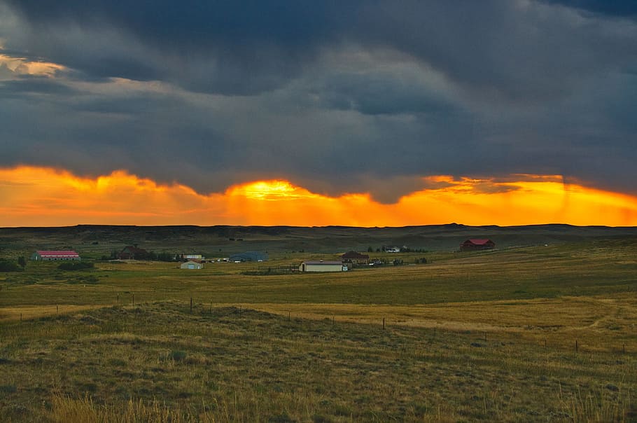 HD wallpaper: sunrise, wyoming, rain, clouds, horizontal, scenery ...