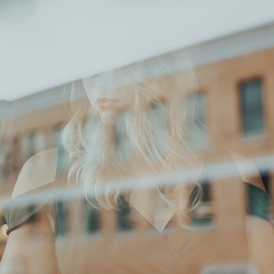 reflection of woman on glass, woman reflecting on clear glass window HD wallpaper