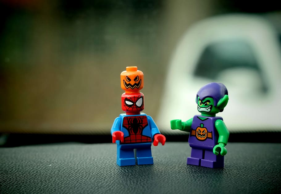 Lego, Figures, Toys, legomaennchen, close, spiderman, green goblin, HD wallpaper