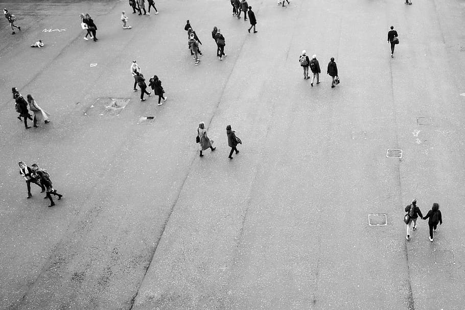 aerial photography of people on open area, aerial photography of people walking on street HD wallpaper