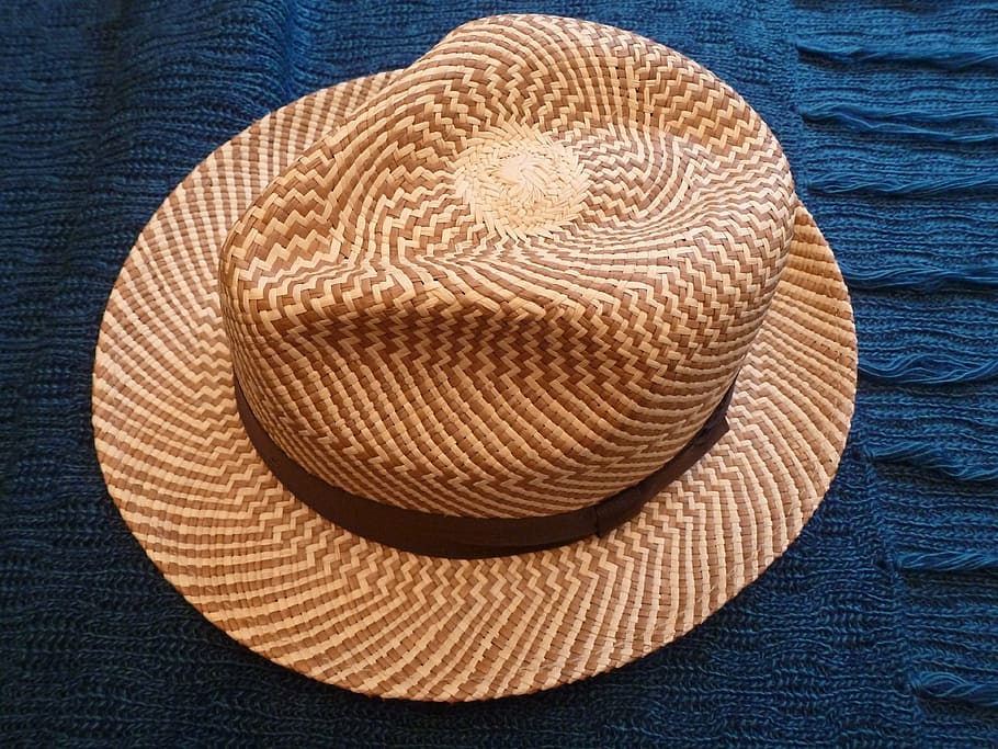 brown chevron panama hat, straw, traditional, handmade, toquilla