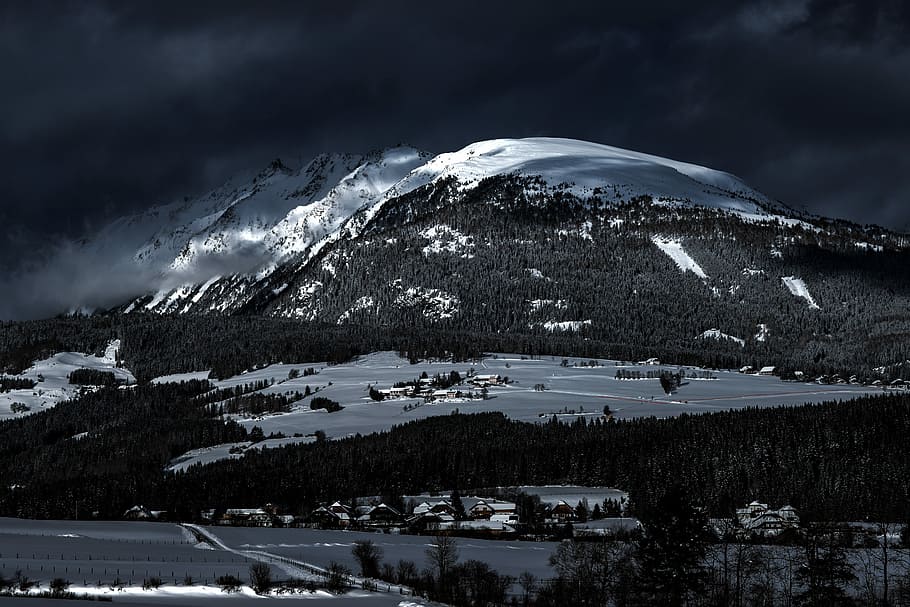 landscape photography of snow mountain, landscape photography of mountain and trees HD wallpaper