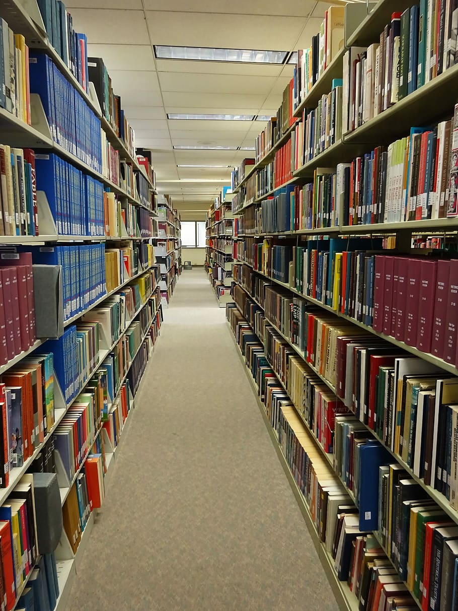 books displayed in shelves inside room, Library, Study, Education HD wallpaper