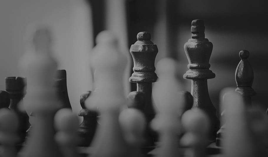 close view of chess board and pieces, board game, leisure games HD wallpaper