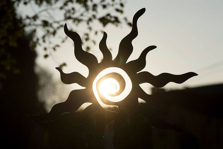 sun, decoration, garden, reflection, silhouette, sky, nature HD wallpaper