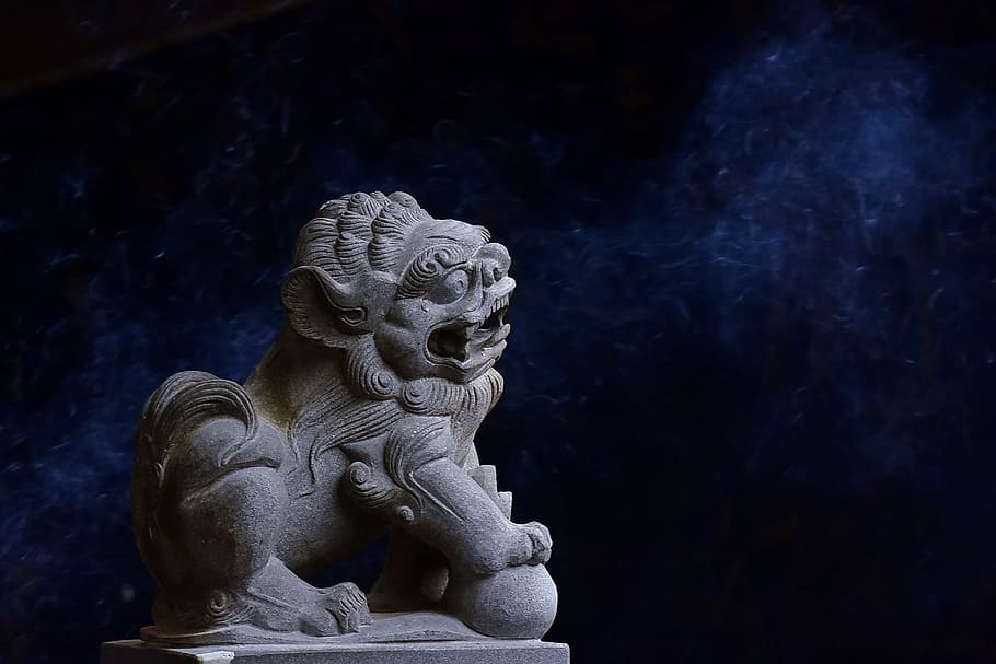 Sacred Stone Tiger, grey foo dog statuette, monument, lion, concrete HD wallpaper