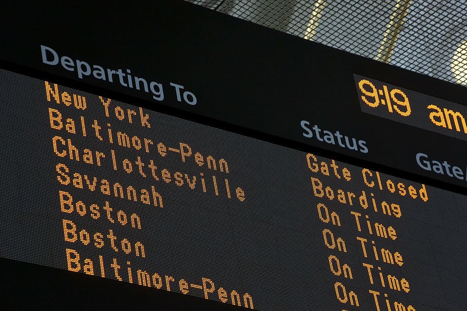LED departure board, sign, train station, departing to, airport, HD wallpaper