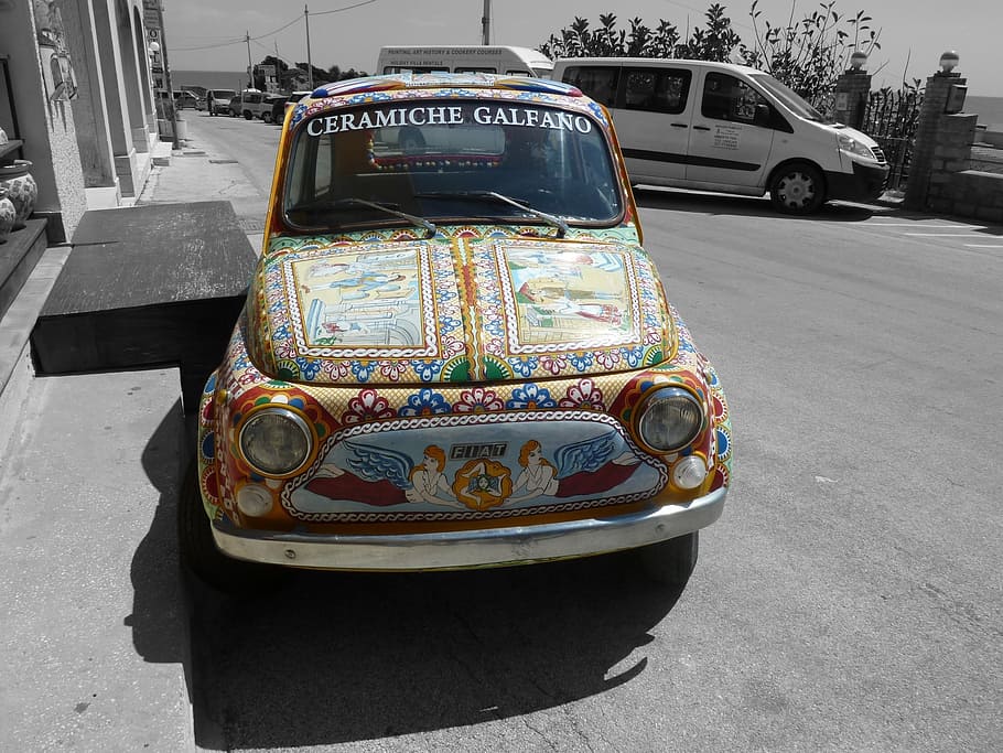car, colored, sicily, mode of transportation, city, street HD wallpaper