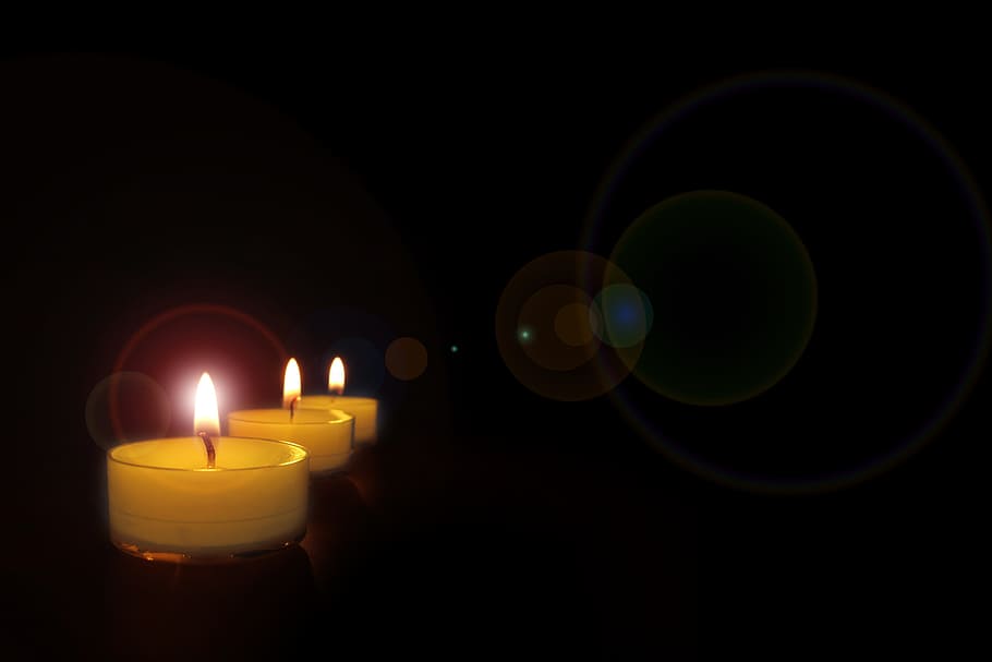 three tealight candles, candlelight, romantic, wax, candlestick HD wallpaper