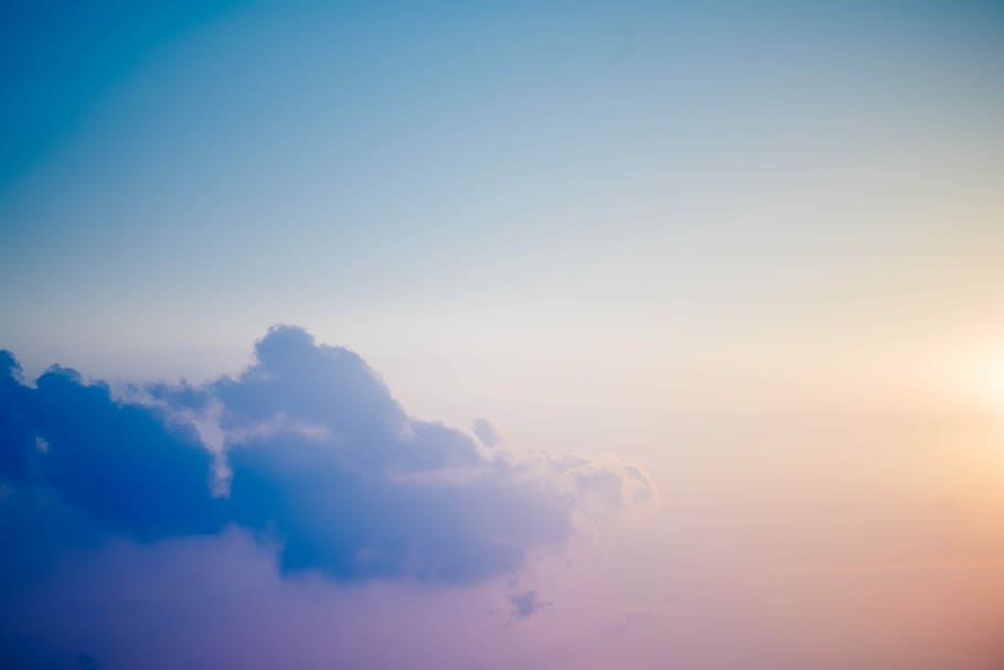 gray clouds on sky, blue sky during golden hour, sun, yellow HD wallpaper